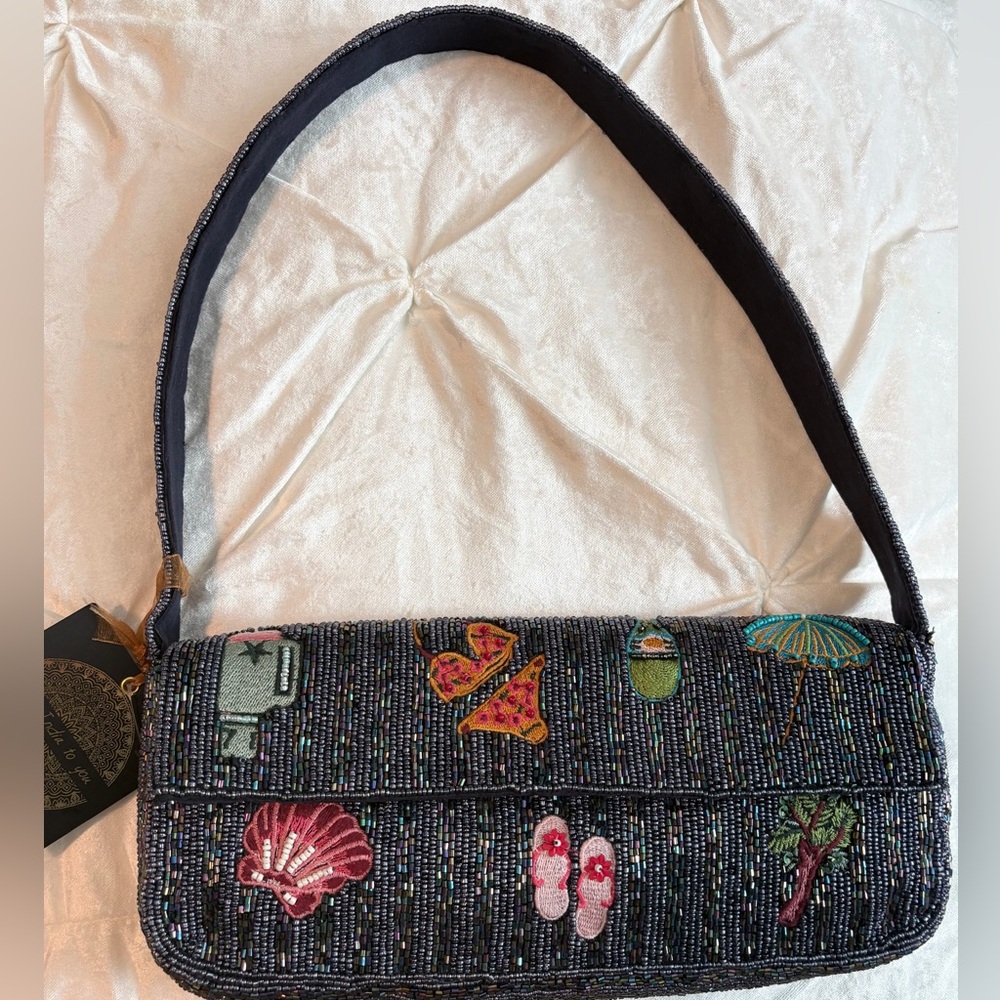 🌴 Beaded Coastal Shoulder Bag | Seashell Palm Tree Vacation Purse